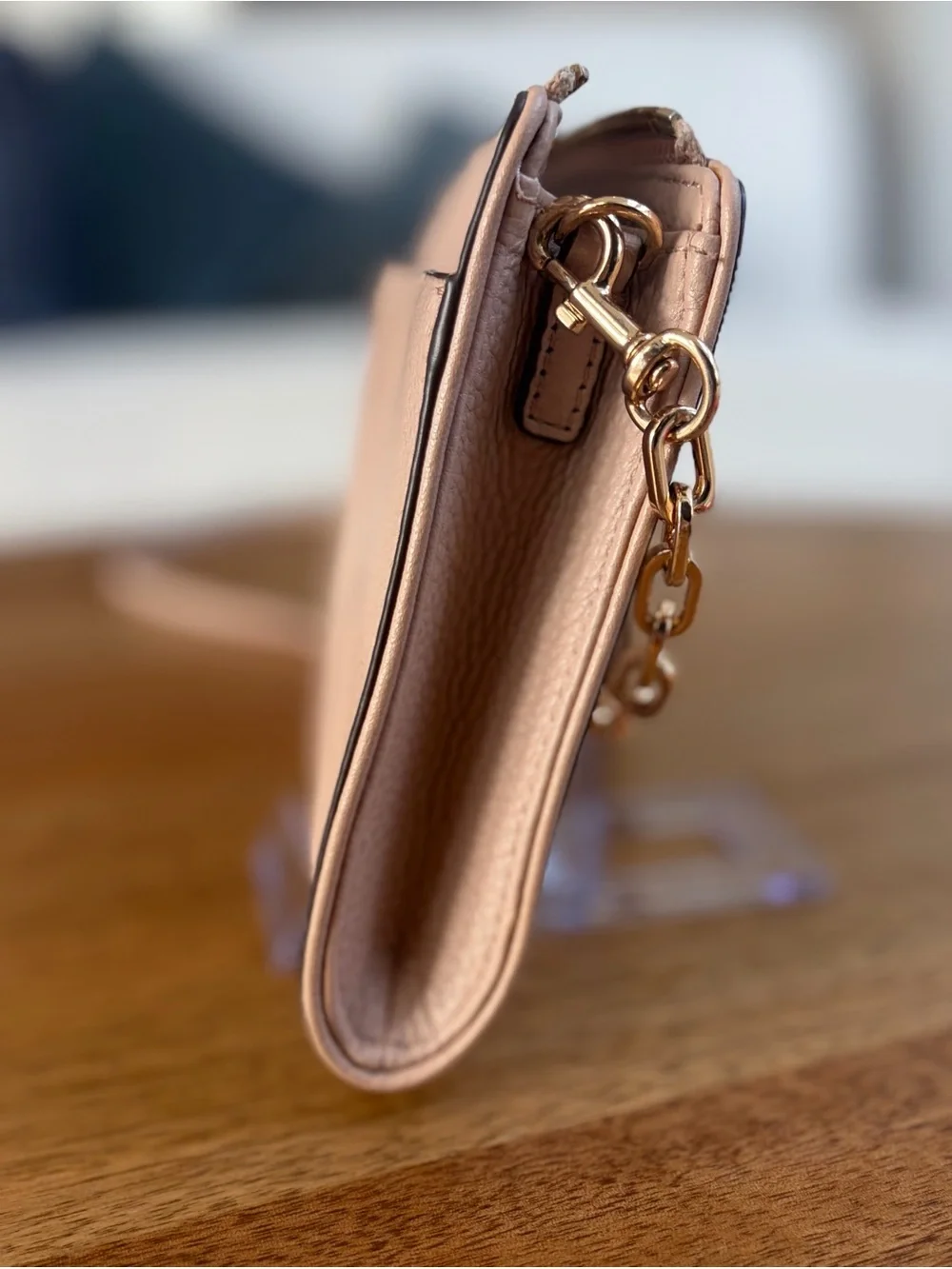 Tory Burch Blush Pink Pebbled Leather Crossbody Clutch Gold Hardware